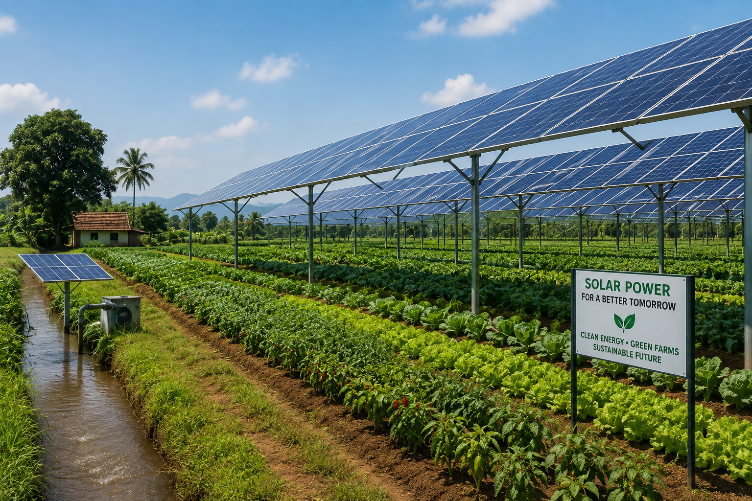 Solar panels on farm land