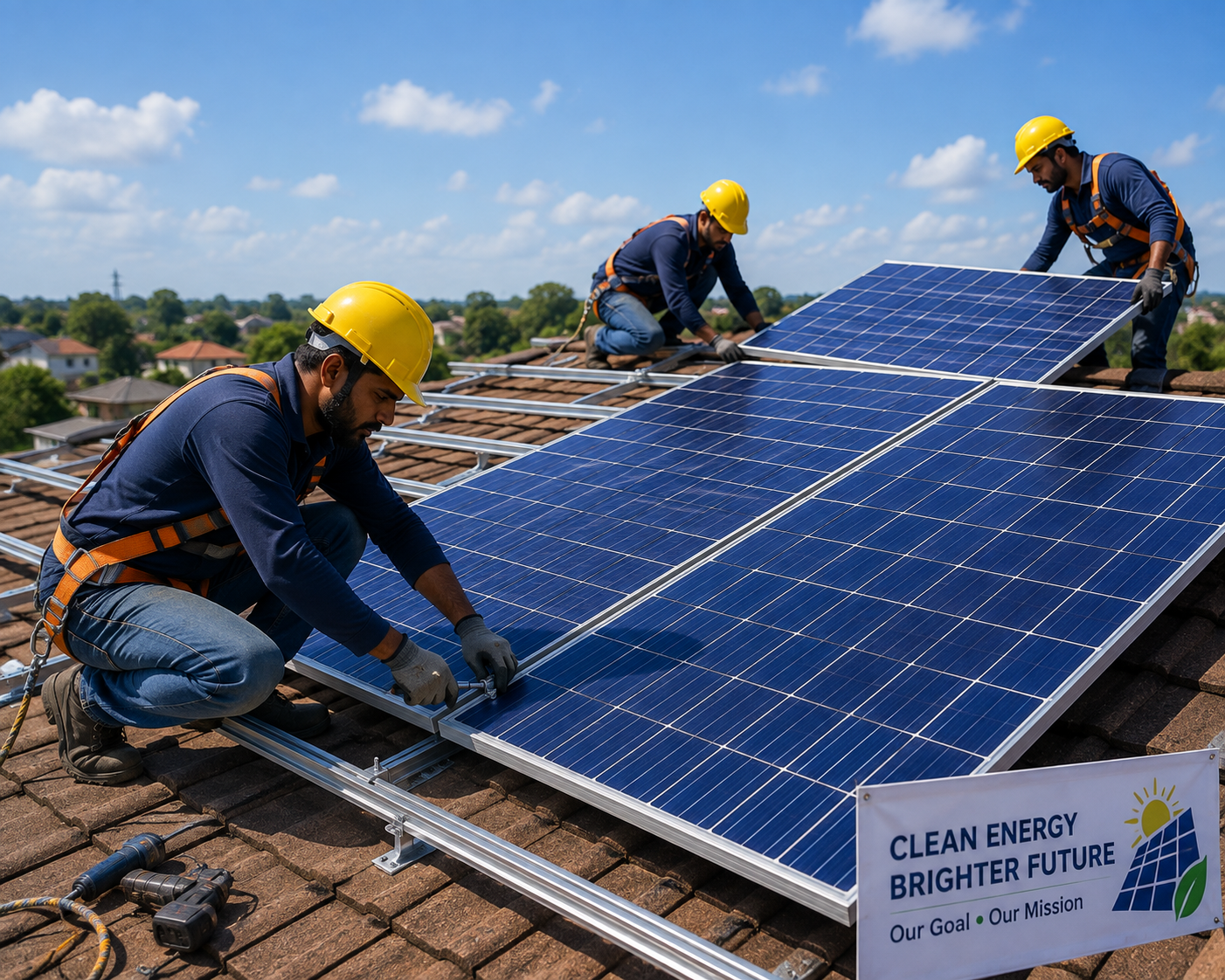Installation team working on rooftop