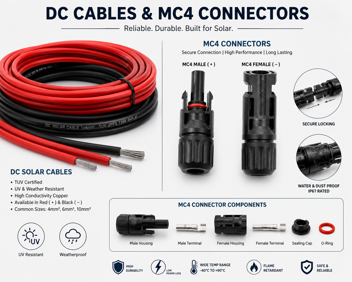 Solar cables and connectors