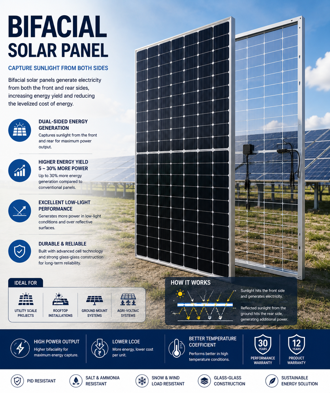 Bifacial solar panel