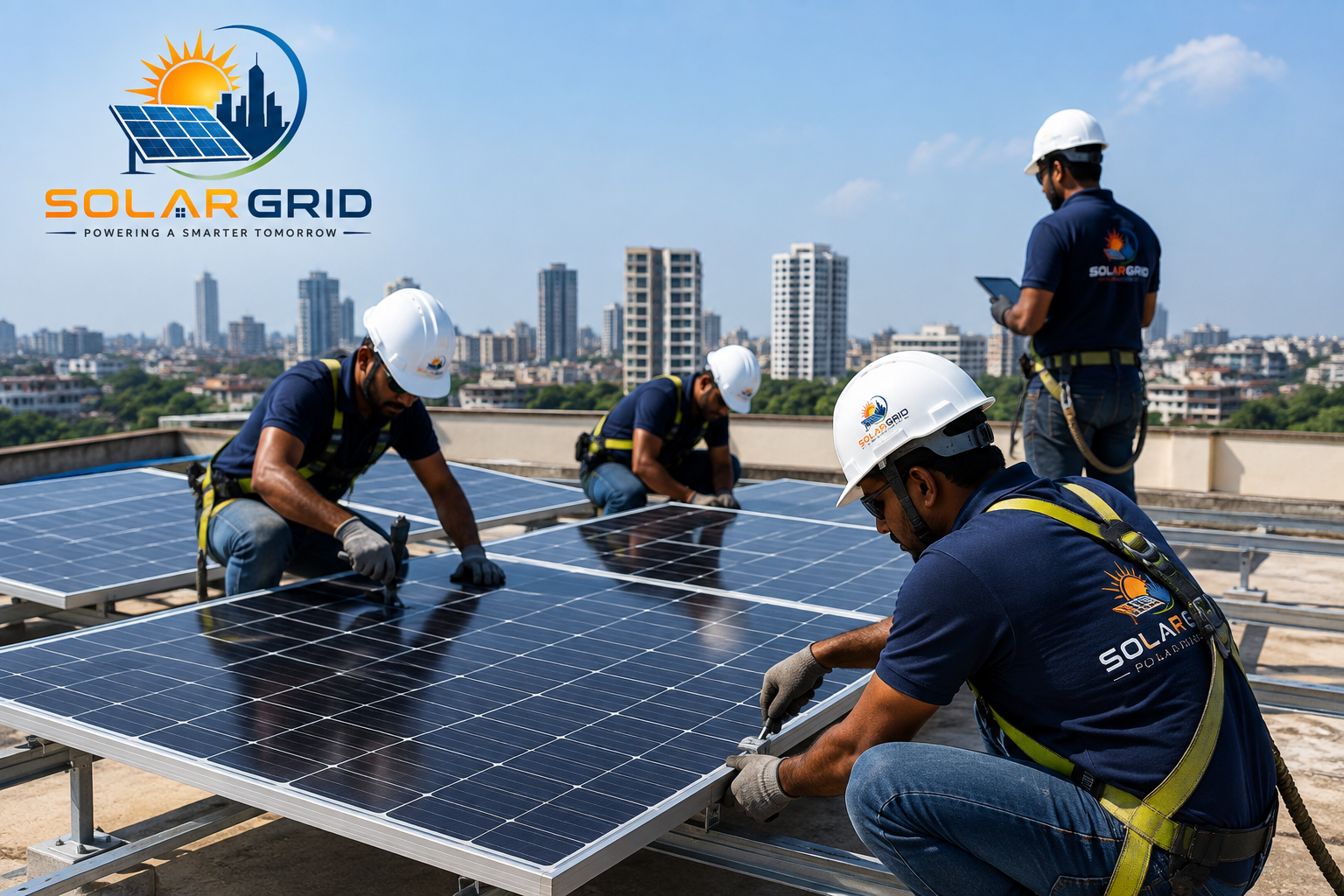 SolarGrid installation team at work on a rooftop